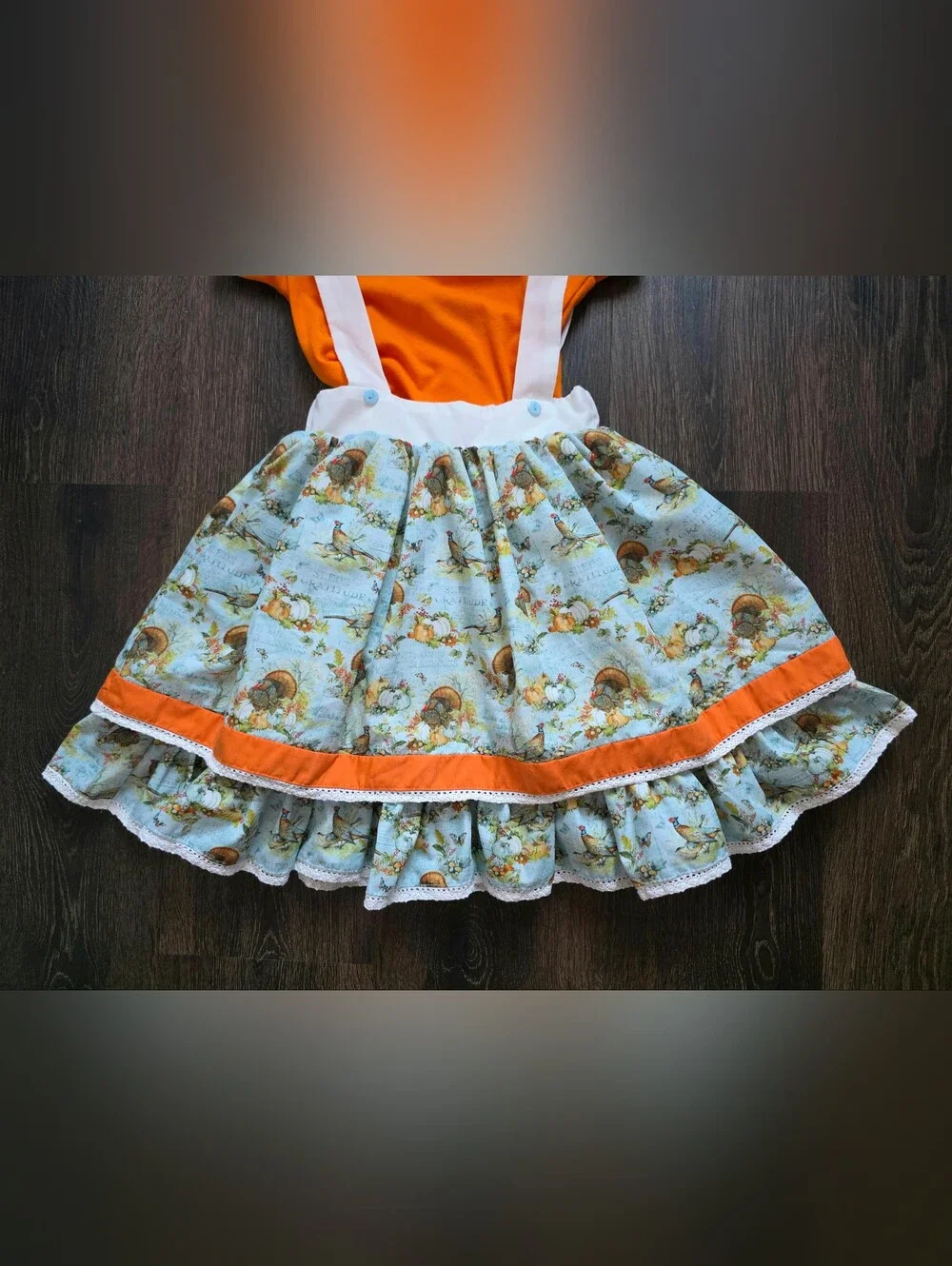 Fall Thanksgiving turkey pumpkin skirtall 2-pc outfit
